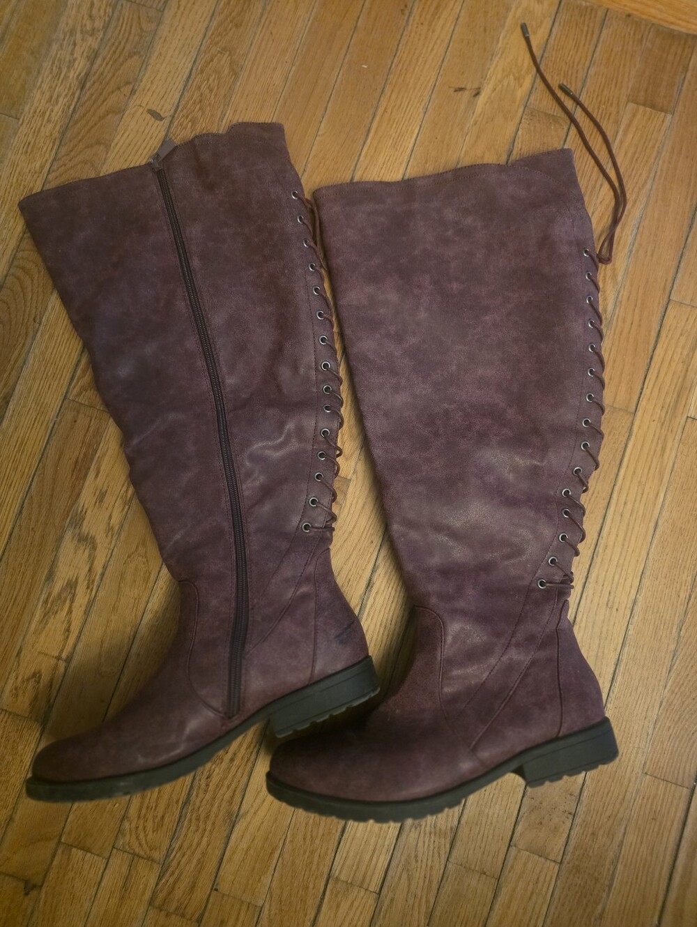 Women's Ansley Knee High Boots - A New Day Purple Size 10 Lace Up Back Wide Calf
